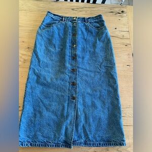 Eddie Bauer Red Plaid Flannel‎ Lined Denim MIDI Skirt Women’s P10 Blue Preloved